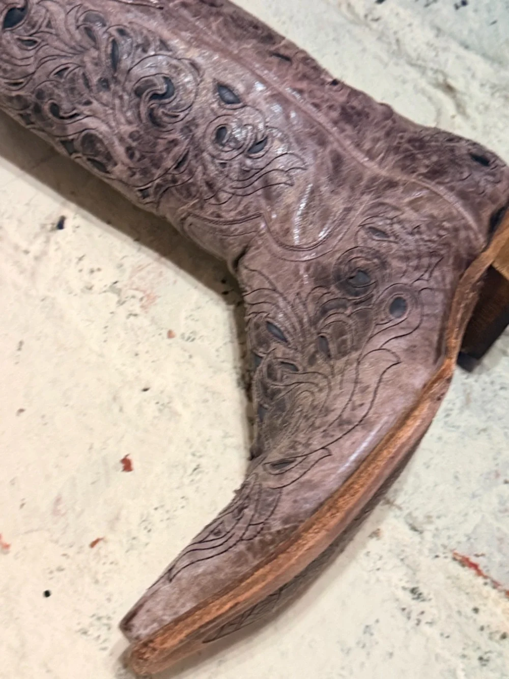 Size 14  “Rare” Corral Vintage Tan Brown Leather Inlay Boots